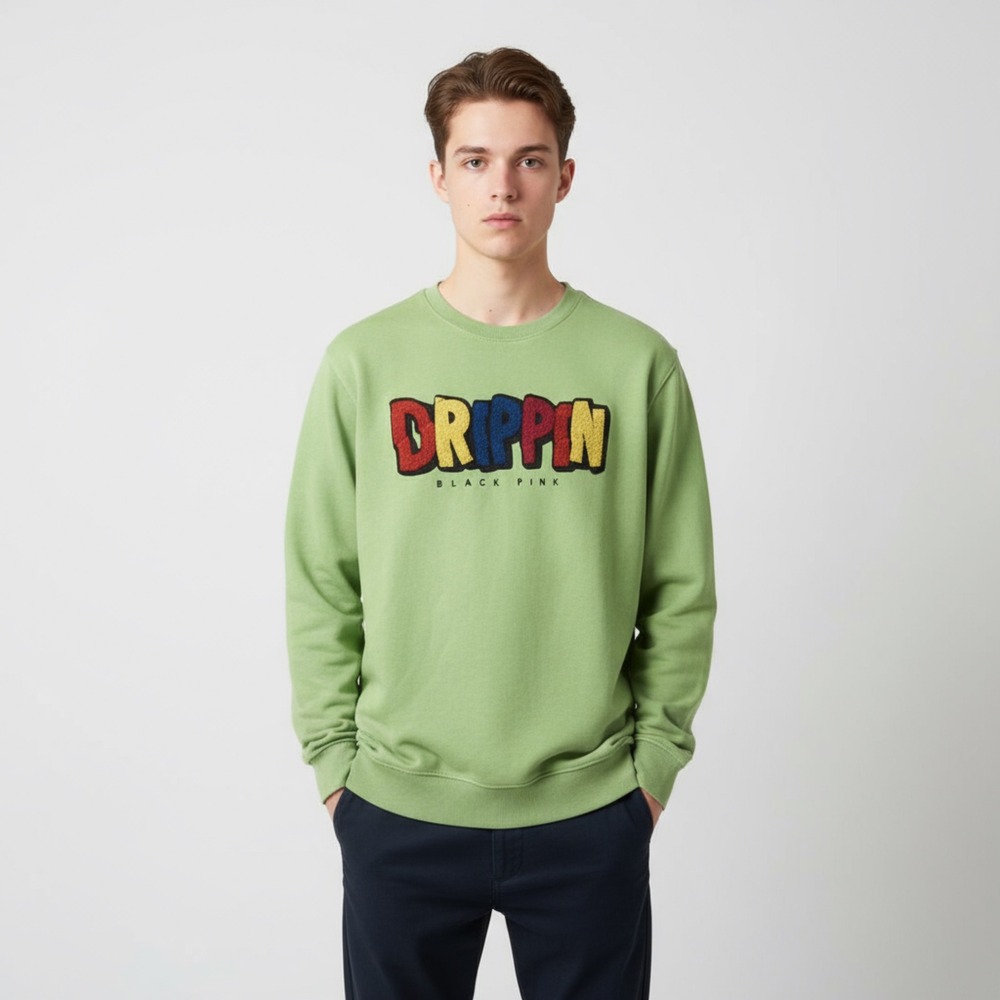 Black‎ Pike Drippin Crewneck Sweatshirt Pullover Green Streetwear Mens Large